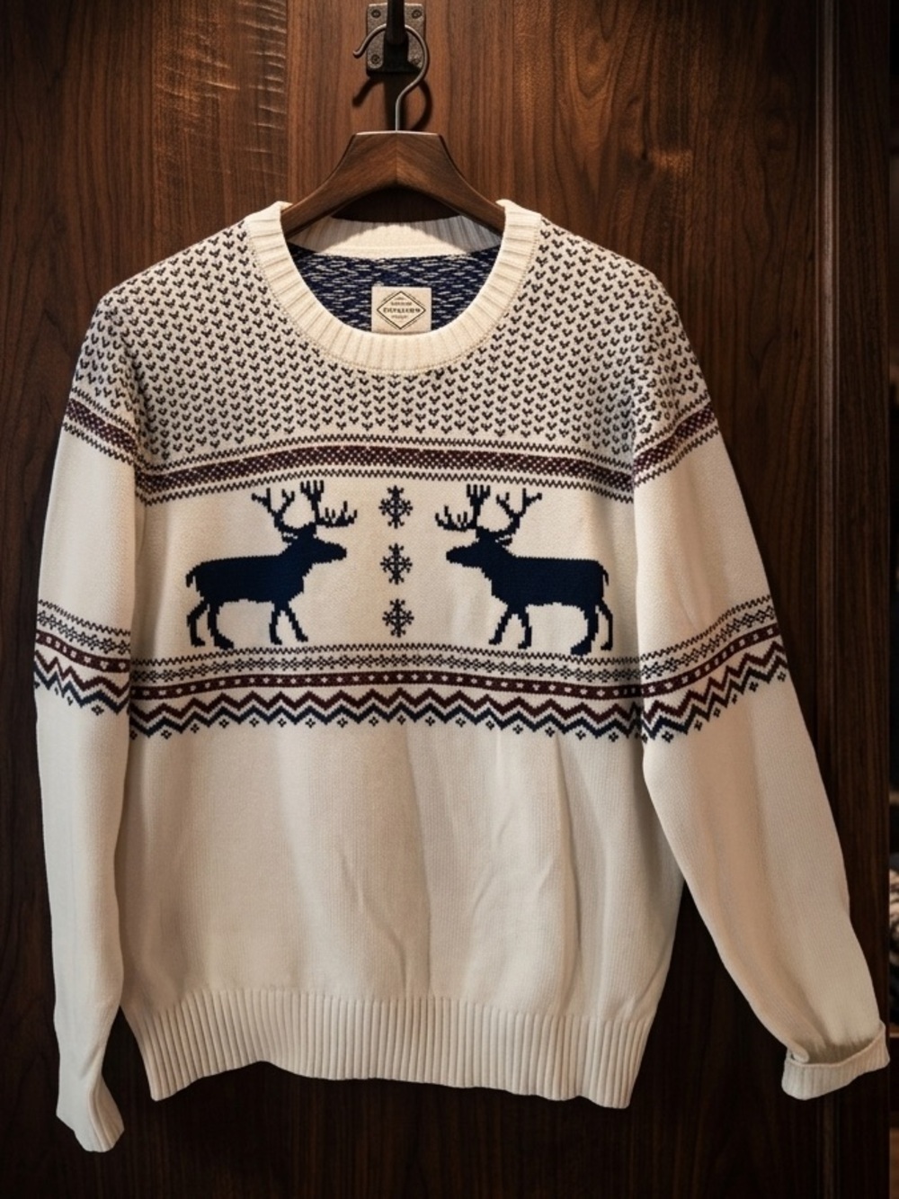 Men’s Fair Isle Holiday Crew Neck Sweater Deer Winter Ski Nordic Medium Festive
